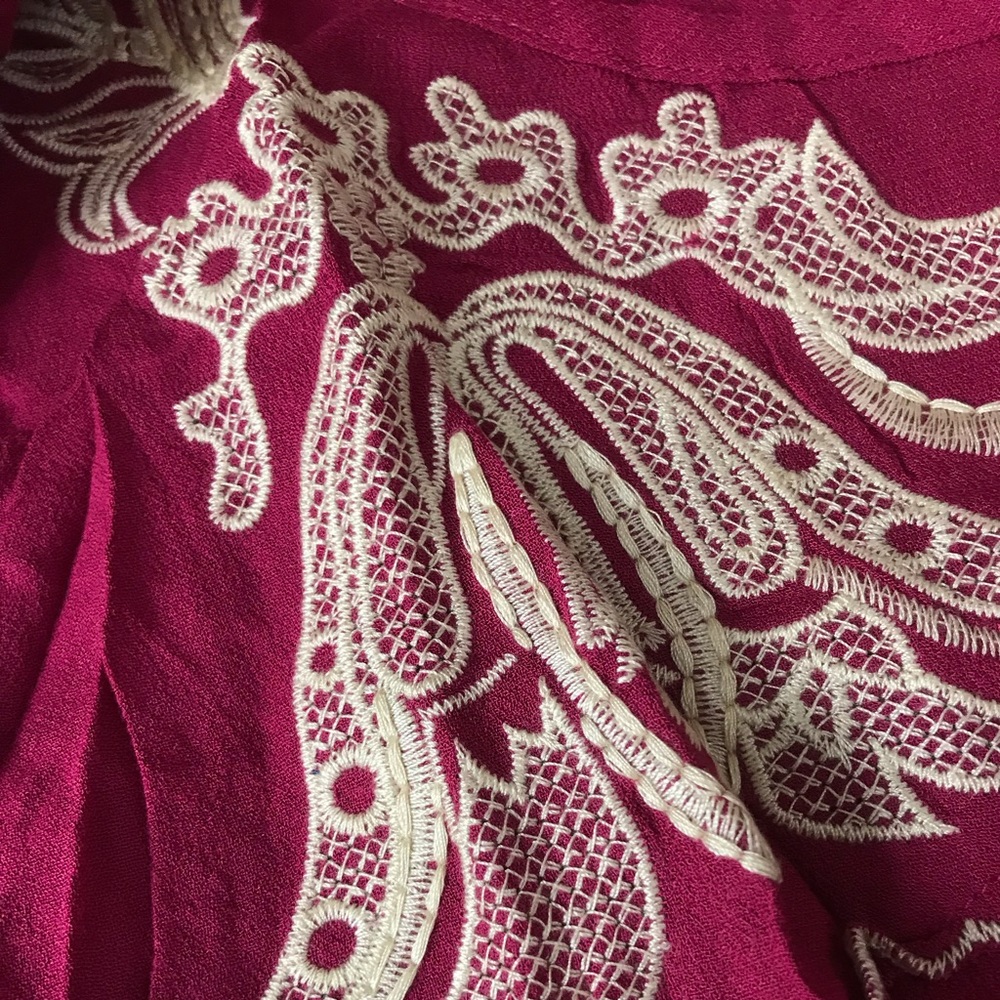 Someday Blush Embroidered Ruffle Hem Long-Sleeve Top - Wine - Picture 4 of 9